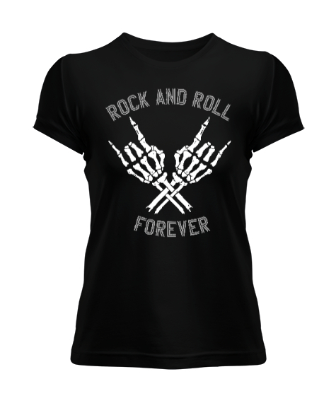 Tisho - Rock And Roll Forever V1 Siyah Kadın Tişört