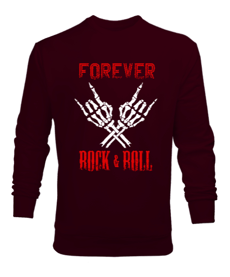Tisho - Rock And Roll Forever V2 Bordo Erkek Sweatshirt