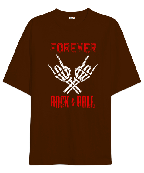 Tisho - Rock And Roll Forever V2 Kahverengi Oversize Unisex Tişört