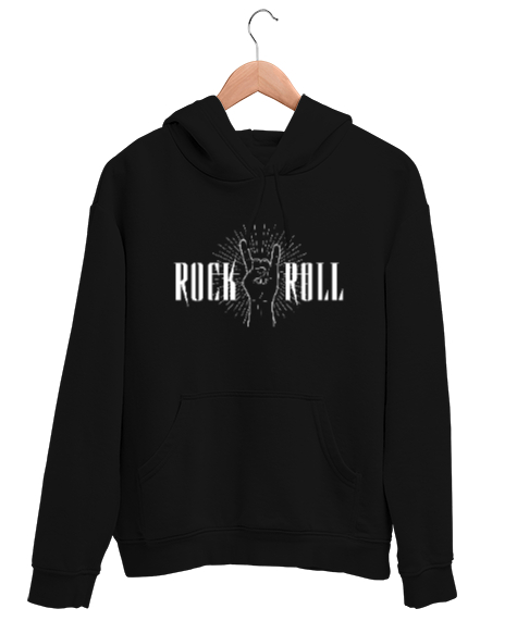 Tisho - Rock And Roll V5 Siyah Unisex Kapşonlu Sweatshirt