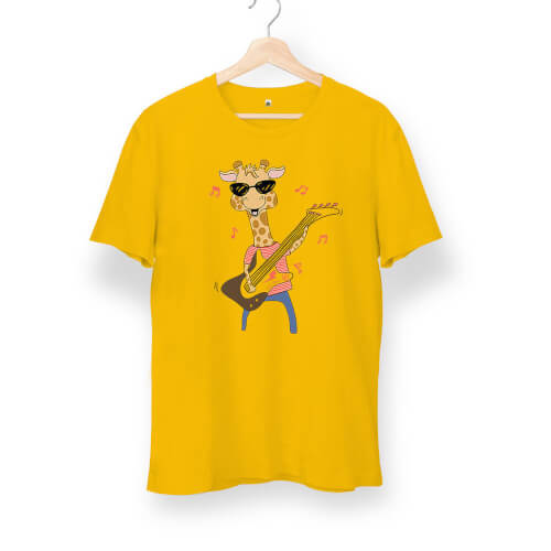 Rock and Roll Zürafa Unisex Kısa Kol Sarı Tişört - Thumbnail