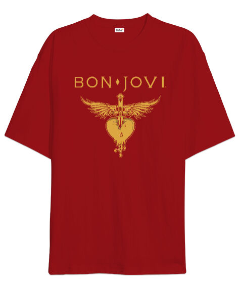 Tisho - Rock Bonjovi Kırmızı Oversize Unisex Tişört