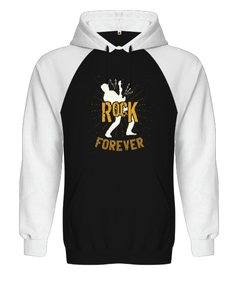 Tisho - Rock Forever Siyah/Beyaz Orjinal Reglan Hoodie Unisex Sweatshirt