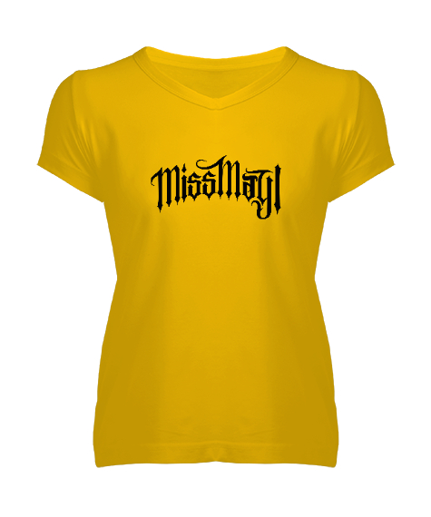 Tisho - Rock Miss May I - MissMay i Sarı Kadın V Yaka Tişört