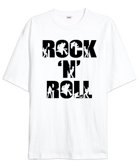 Tisho - Rock N Roll Beyaz Oversize Unisex Tişört