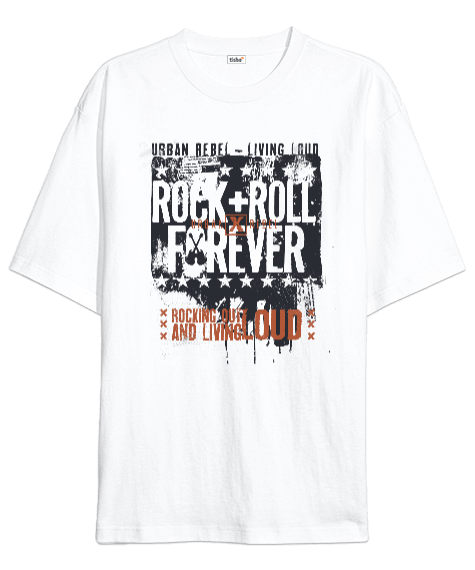 Tisho - Rock N Roll Forever Tasarım Baskılı Oversize Unisex Tişört