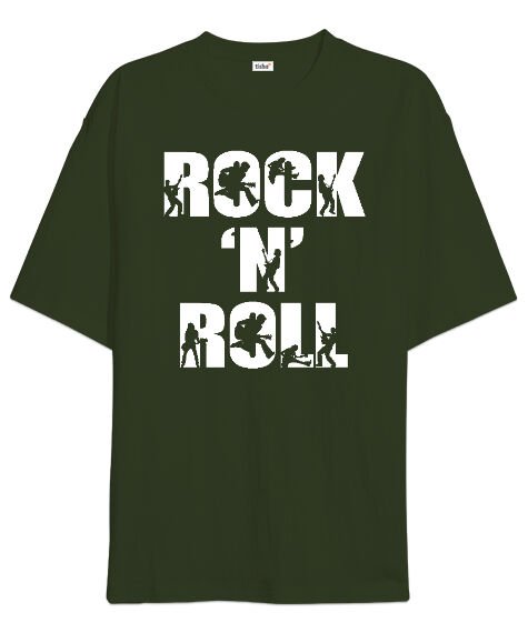 Tisho - Rock N Roll Haki Yeşili Oversize Unisex Tişört