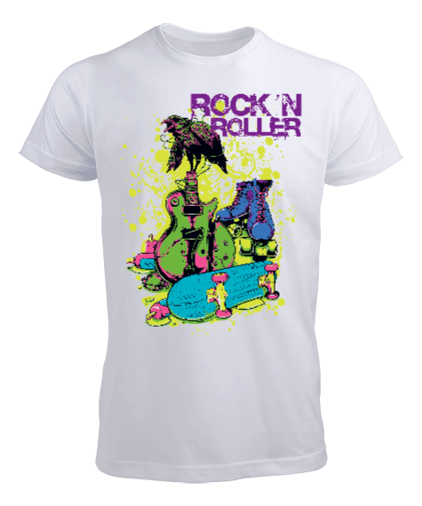 Tisho - Rock N Roller Gitar Tasarım Baskılı Erkek Tişört