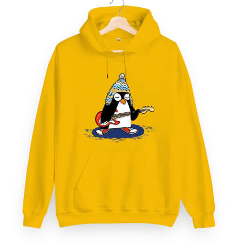 Rock Penguen Unisex Kapüşonlu Sweatshirt - Thumbnail