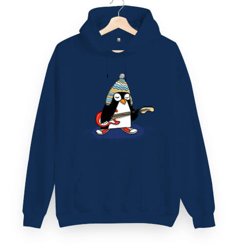 Rock Penguen Unisex Kapüşonlu Sweatshirt - Thumbnail