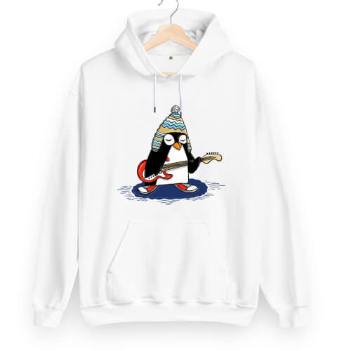 Rock Penguen Unisex Kapüşonlu Sweatshirt - Thumbnail