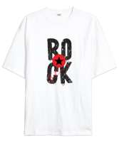 Rock Star - Rock N Roll Beyaz Oversize Unisex Tişört - Tisho