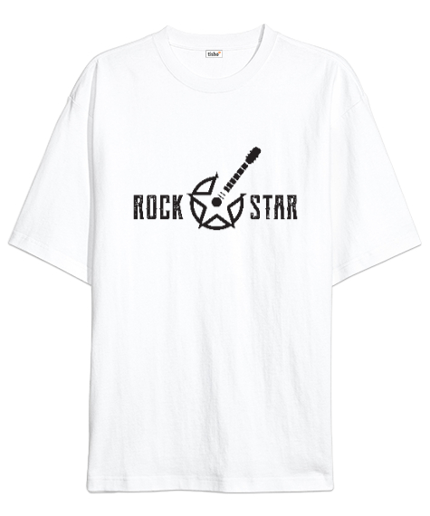 Tisho - Rock Star - Yıldız Beyaz Oversize Unisex Tişört