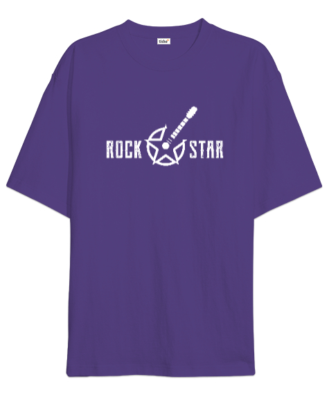Tisho - Rock Star - Yıldız Mor Oversize Unisex Tişört