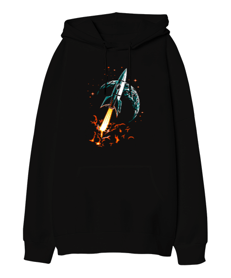 Tisho - Rocket Blauart Oversize Unisex Kapüşonlu Sweatshirt