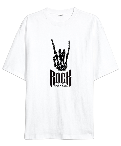 Tisho - Rockn roll Beyaz Oversize Unisex Tişört
