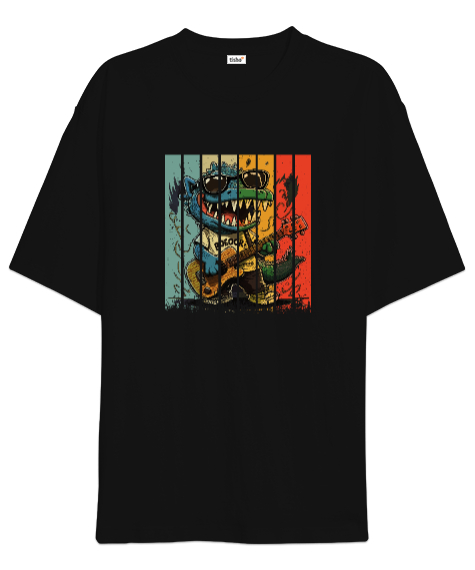 Tisho - Rockstar Timsah Vintage Siyah Oversize Unisex Tişört