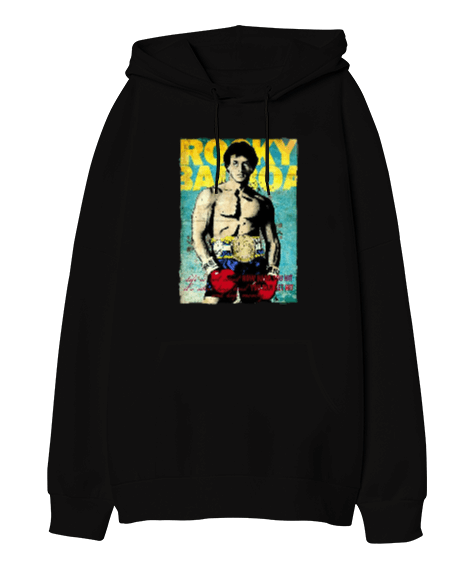 Tisho - Rocky Balboa Vintage Baskılı Oversize Unisex Kapüşonlu Sweatshirt