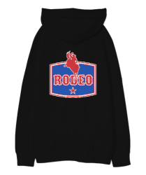 Rodeo Siyah Oversize Unisex Kapüşonlu Sweatshirt - Thumbnail