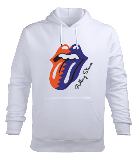 Tisho - Rolling Stones Beyaz Erkek Kapüşonlu Hoodie Sweatshirt