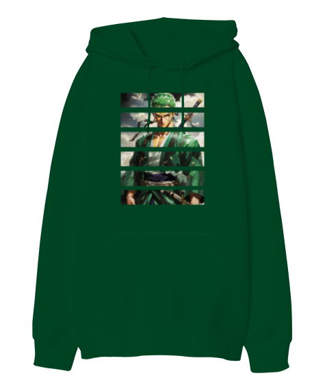 Tisho - Roronoa Zoro Çimen Yeşili Oversize Unisex Kapüşonlu Sweatshirt