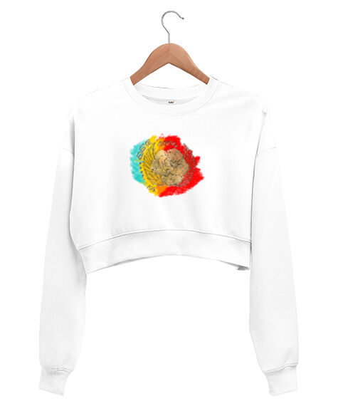 Tisho - Rose -Gül- Beyaz Kadın Crop Sweatshirt