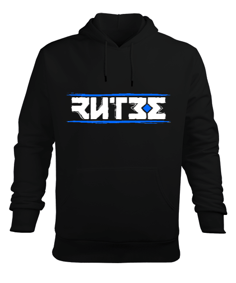 Tisho - Rütbe Brush Siyah Erkek Kapüşonlu Hoodie Sweatshirt