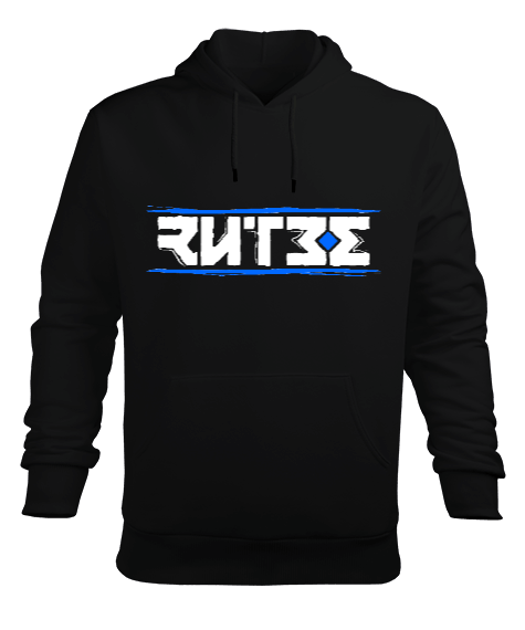 Tisho - Rütbe Brush Siyah Erkek Kapüşonlu Hoodie Sweatshirt