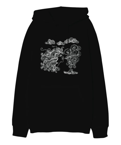 Tisho - rüzgar kız tasarımlı Oversize Unisex Kapüşonlu Sweatshirt
