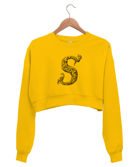 Tisho - S HARF TASARIM Sarı Kadın Crop Sweatshirt