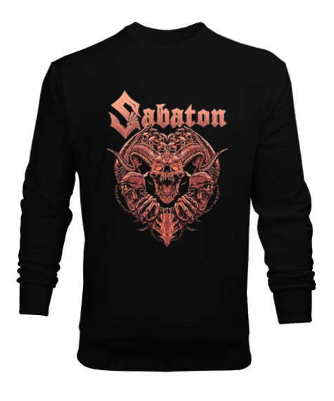 Tisho - Sabaton Rock Tasarım Baskılı Siyah Erkek Sweatshirt