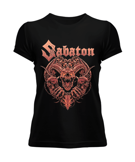 Tisho - Sabaton Rock Tasarım Baskılı Siyah Kadın Tişört