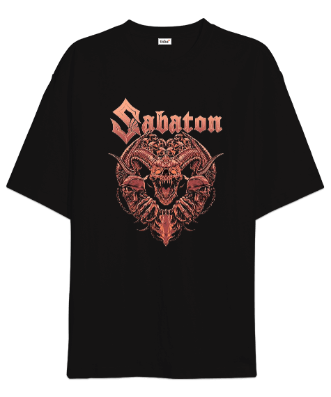 Tisho - Sabaton Rock Tasarım Baskılı Siyah Oversize Unisex Tişört