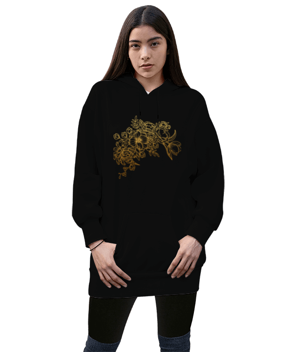 Tisho - Sade Kadın Uzun Hoodie Kapüşonlu Sweatshirt