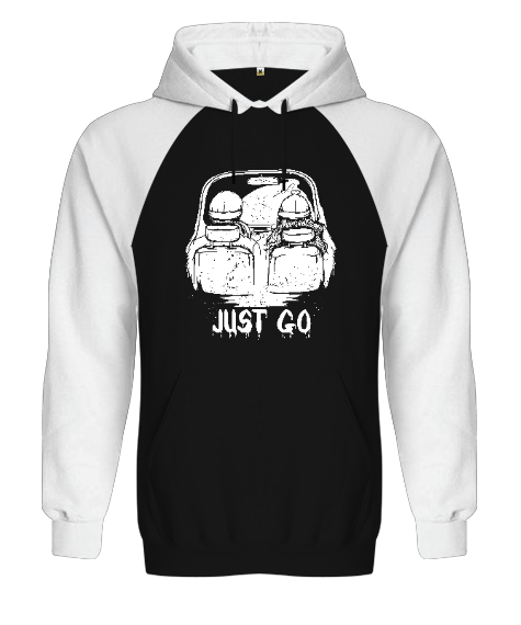 Tisho - Sadece Git - Just Go Siyah/Beyaz Orjinal Reglan Hoodie Unisex Sweatshirt