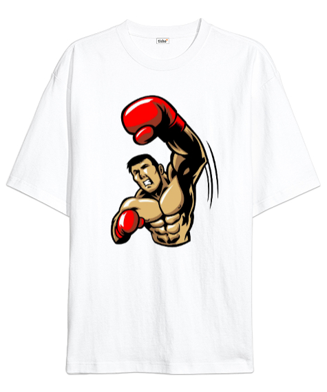 Tisho - Sağlam boksör Beyaz Oversize Unisex Tişört