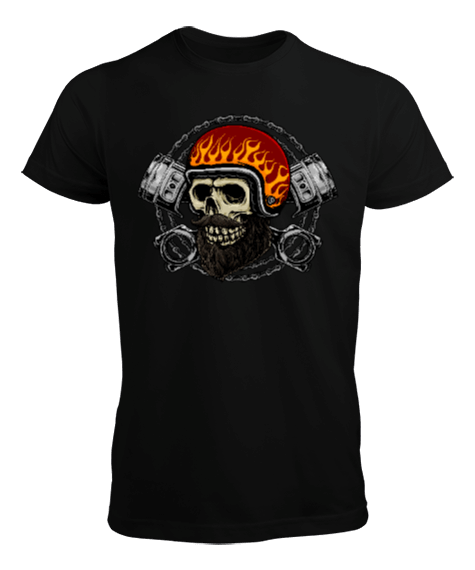 Tisho - Sakallı Kafatası Motorcu - OneArtTasarım Erkek Tişört