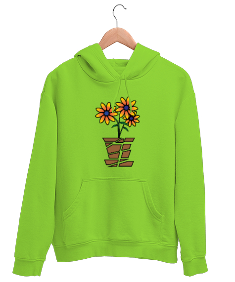 Tisho - Saksıdaki Bahar Fıstık Yeşili Unisex Kapşonlu Sweatshirt
