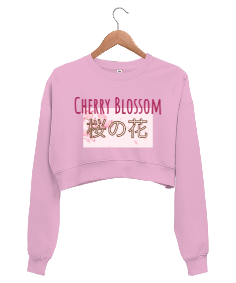 Tisho - Sakura Ağacı Tasarımı Pembe Kadın Crop Sweatshirt