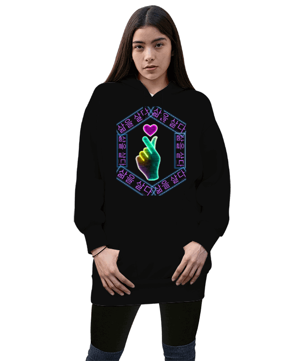 Tisho - Salm-eul salda Kadın Uzun Hoodie Kapüşonlu Sweatshirt