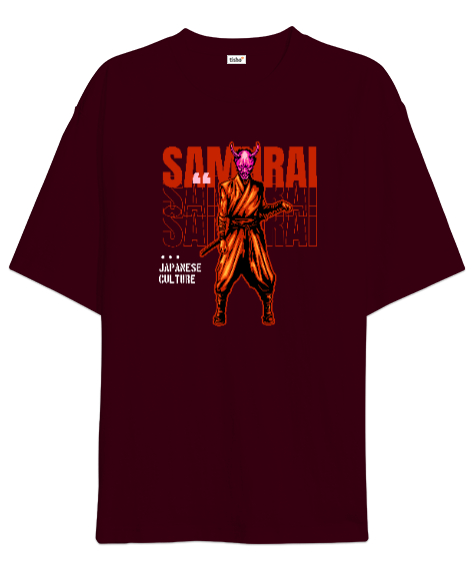 Tisho - Samurai - Maskeli Samuray Bordo Oversize Unisex Tişört