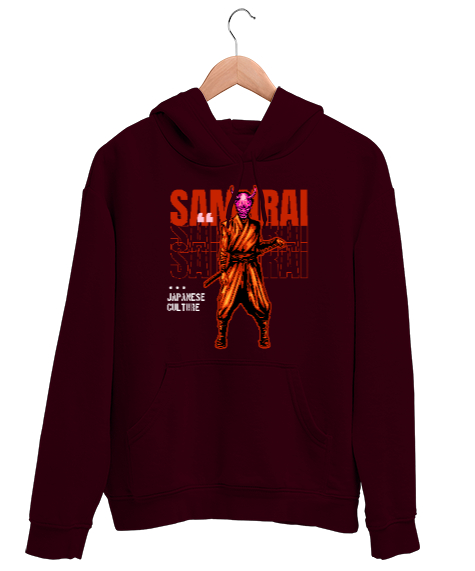 Tisho - Samurai - Maskeli Samuray Bordo Unisex Kapşonlu Sweatshirt