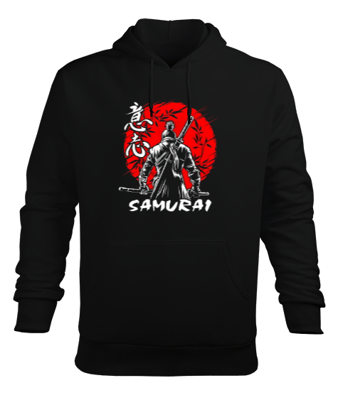Tisho - Samurai ninja baskılı Siyah Erkek Kapüşonlu Hoodie Sweatshirt