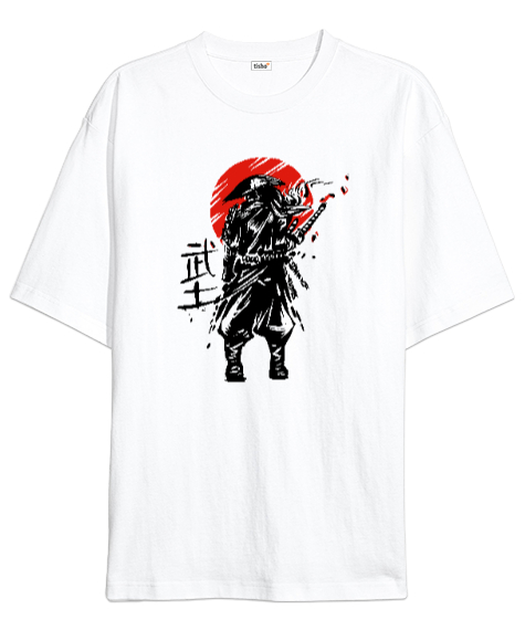 Tisho - Samurai - Samuray Blu V5 Beyaz Oversize Unisex Tişört