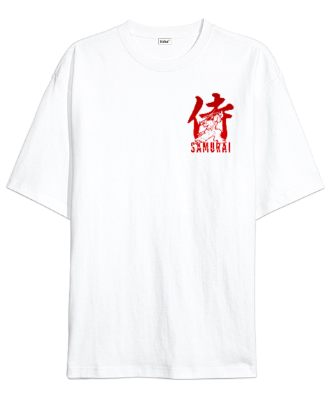 Tisho - Samurai - Samuray Blu V6 Beyaz Oversize Unisex Tişört