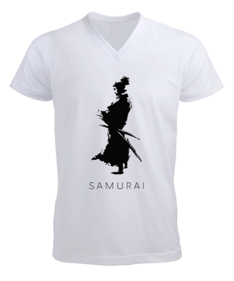 Tisho - SAMURAI SİYAH-BEYAZ Erkek Kısa Kol V Yaka Tişört