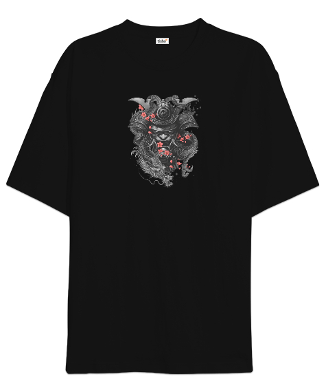 Tisho - samuray desenli Siyah Oversize Unisex Tişört