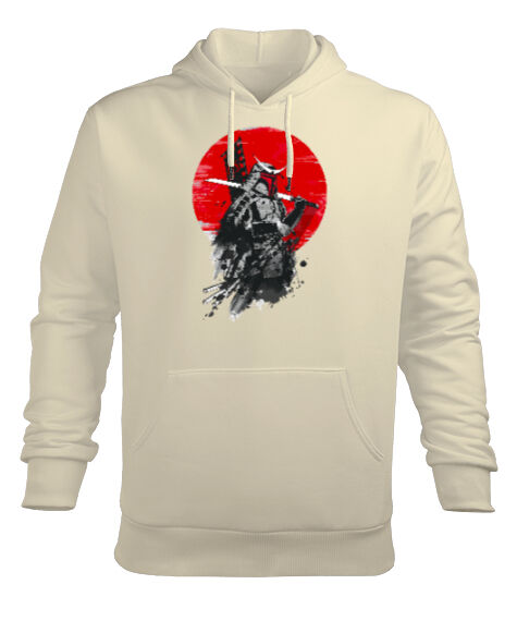 Tisho - Samuray - Samurai - Krem Erkek Kapüşonlu Hoodie Sweatshirt