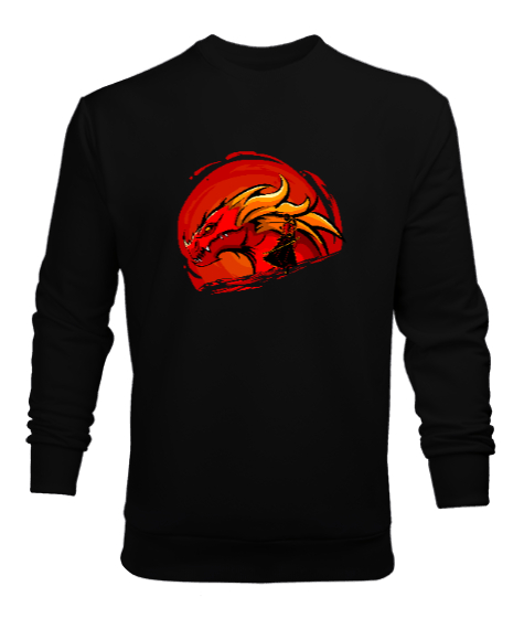 Tisho - Samuray ve Ejderha - Dragon Siyah Erkek Sweatshirt