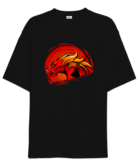 Tisho - Samuray ve Ejderha - Dragon Siyah Oversize Unisex Tişört